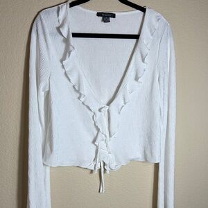 Primark Cardigan Knit Ruffle with Front Ties Long Sleeve Top M 8/10